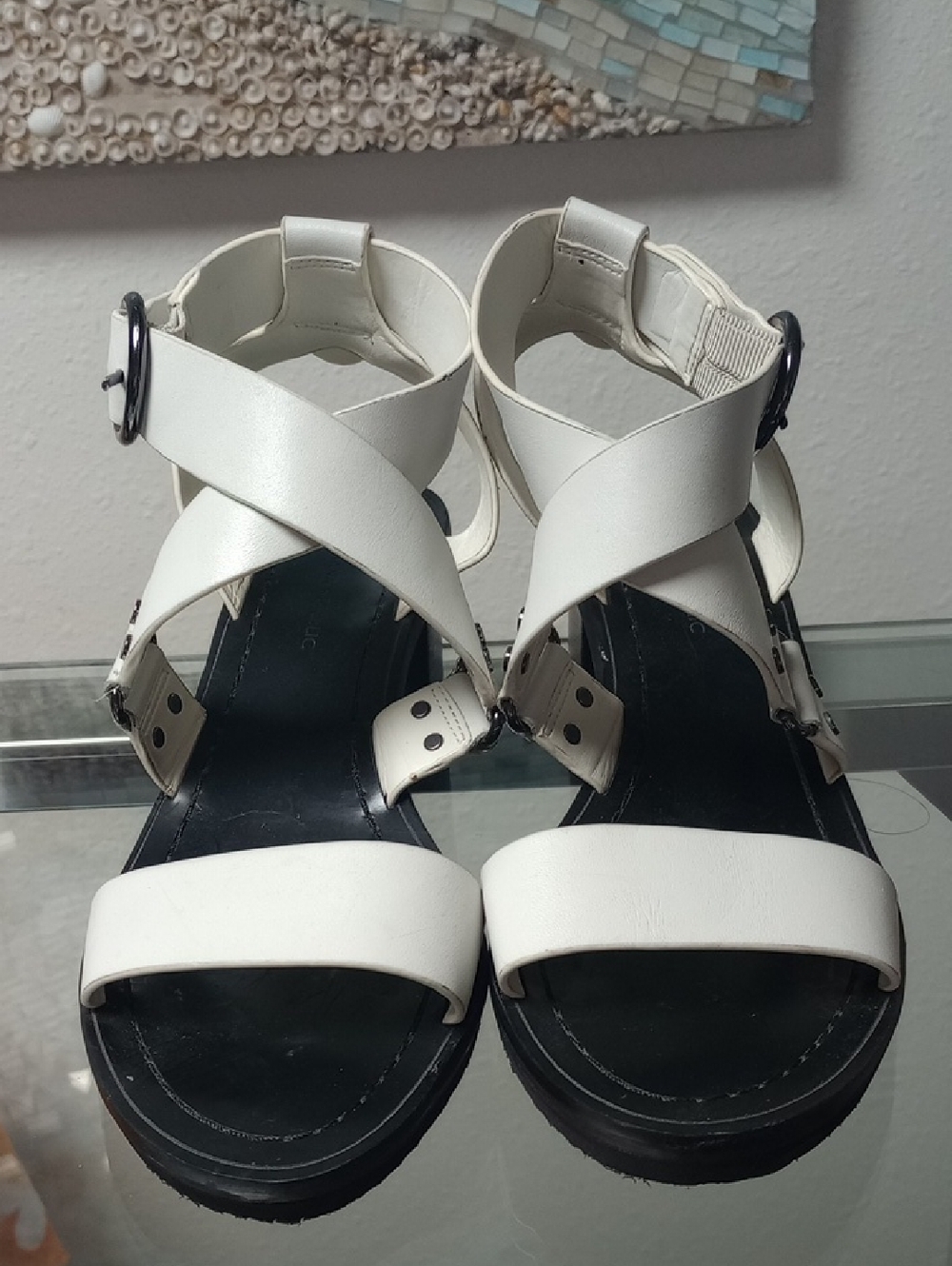 Banana Republic White Crisscross Block Heel Sandals